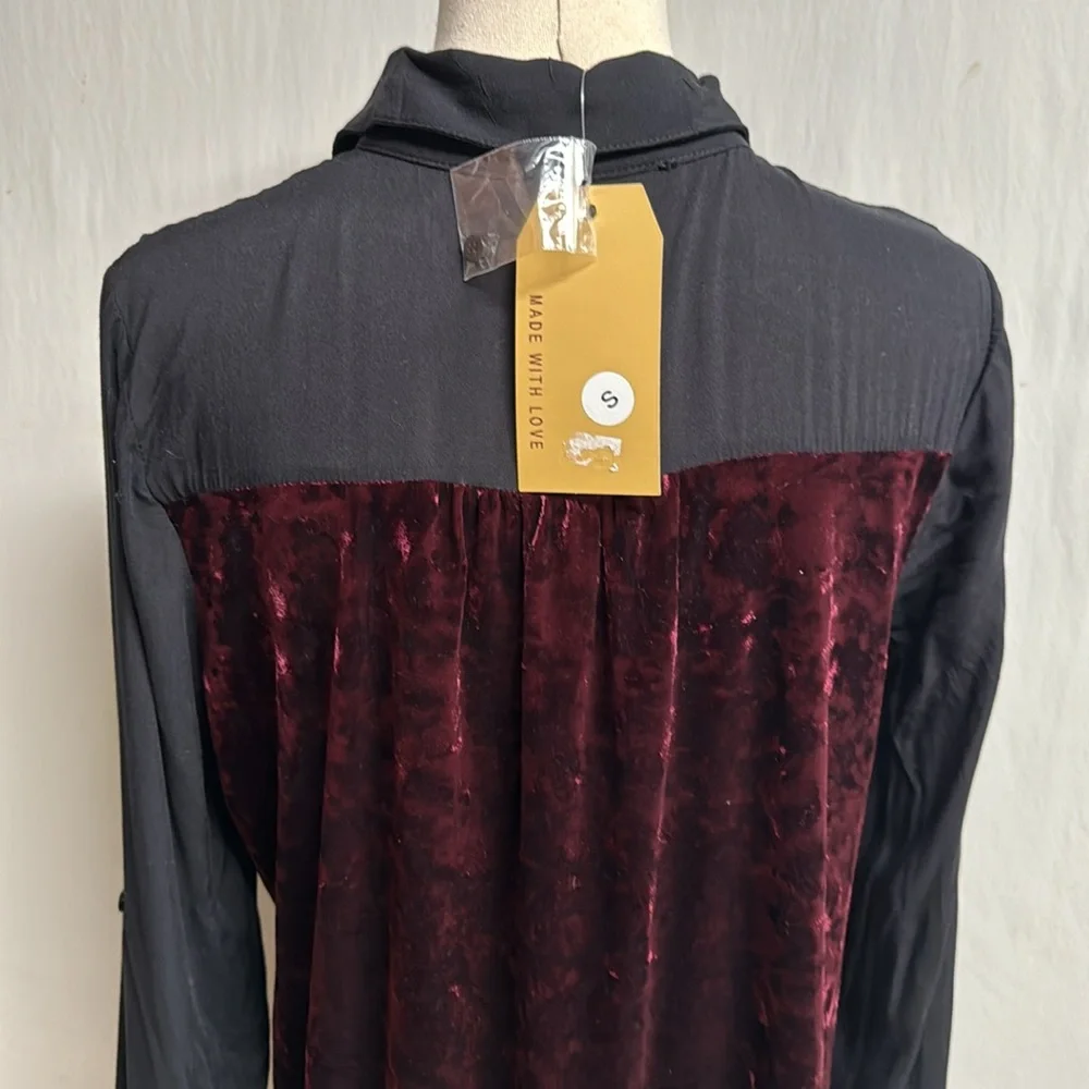 Andree by Unit Embroidered Velvet Back Shirt Dress‎ Size Small